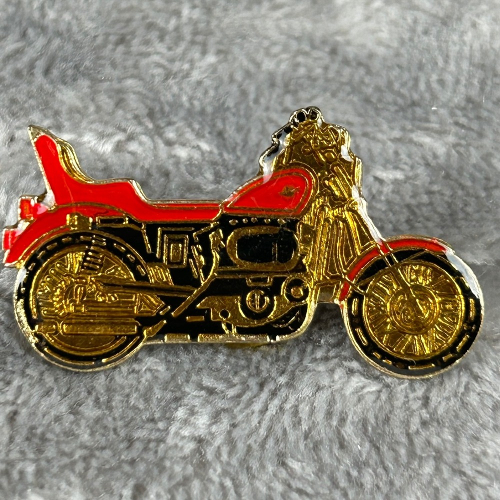 Vintage Motorcycle Lapel Pin Gold Tone Redโ Black Enamel Biker Tie Tac Chopper